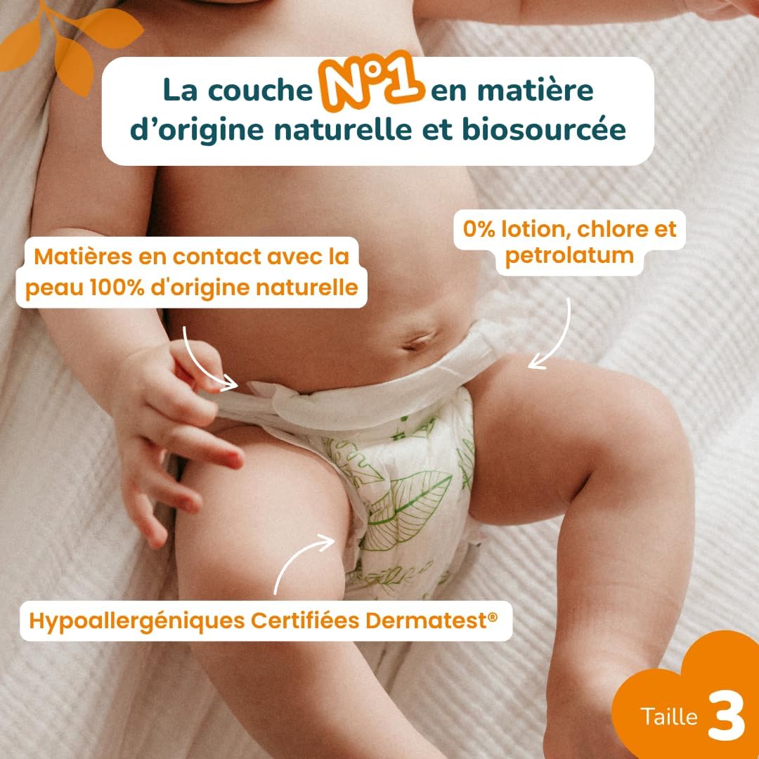 Detalle de Love & Green Couches Bébé Saines et Écologiques – Taille 3 (4-9 kg) – Pack 1 Mois (208 couches)