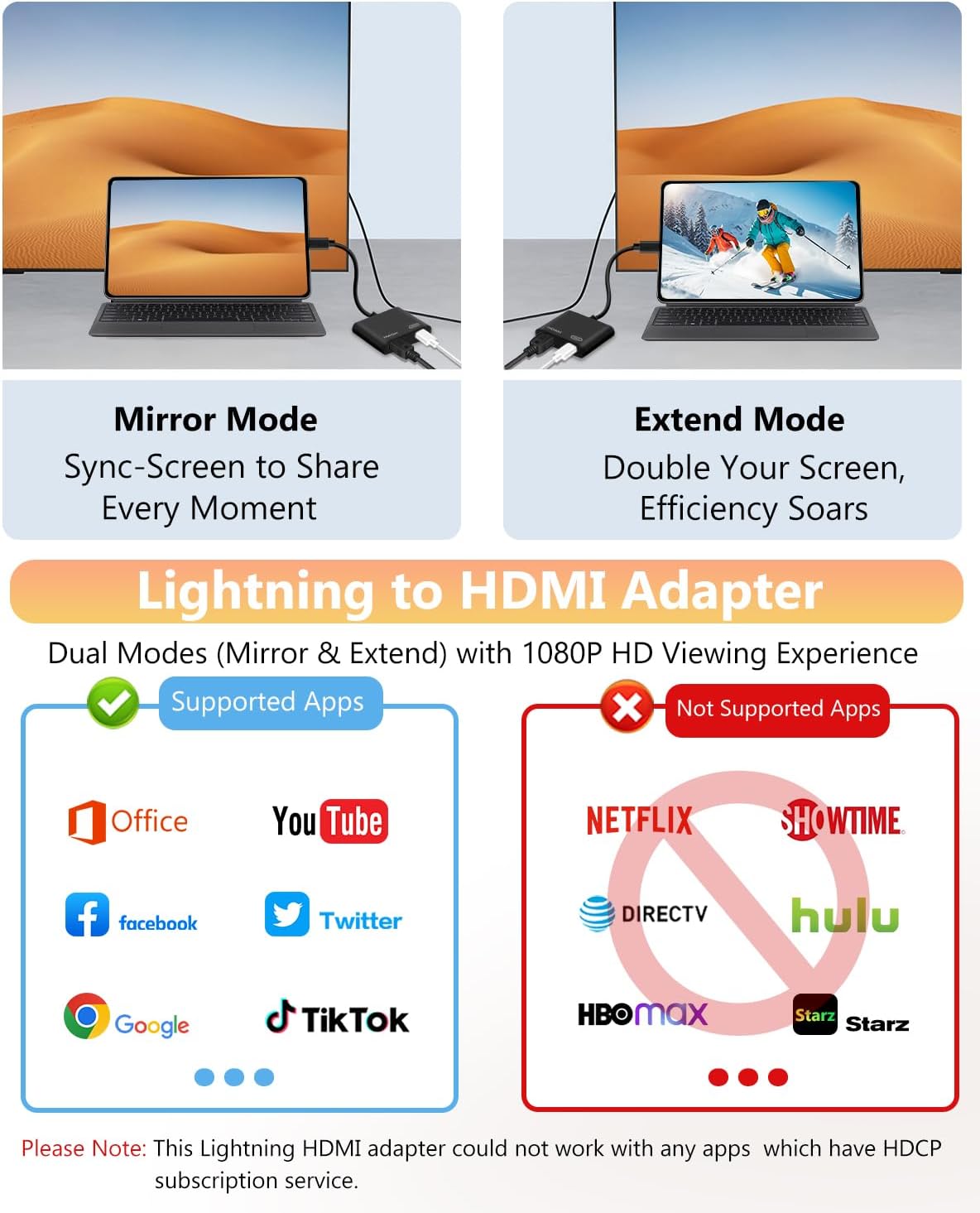Detalle de Microwoo MICROWOO Lightning-to-HDMI Adapter, 1080p Mirroring, Charging Port