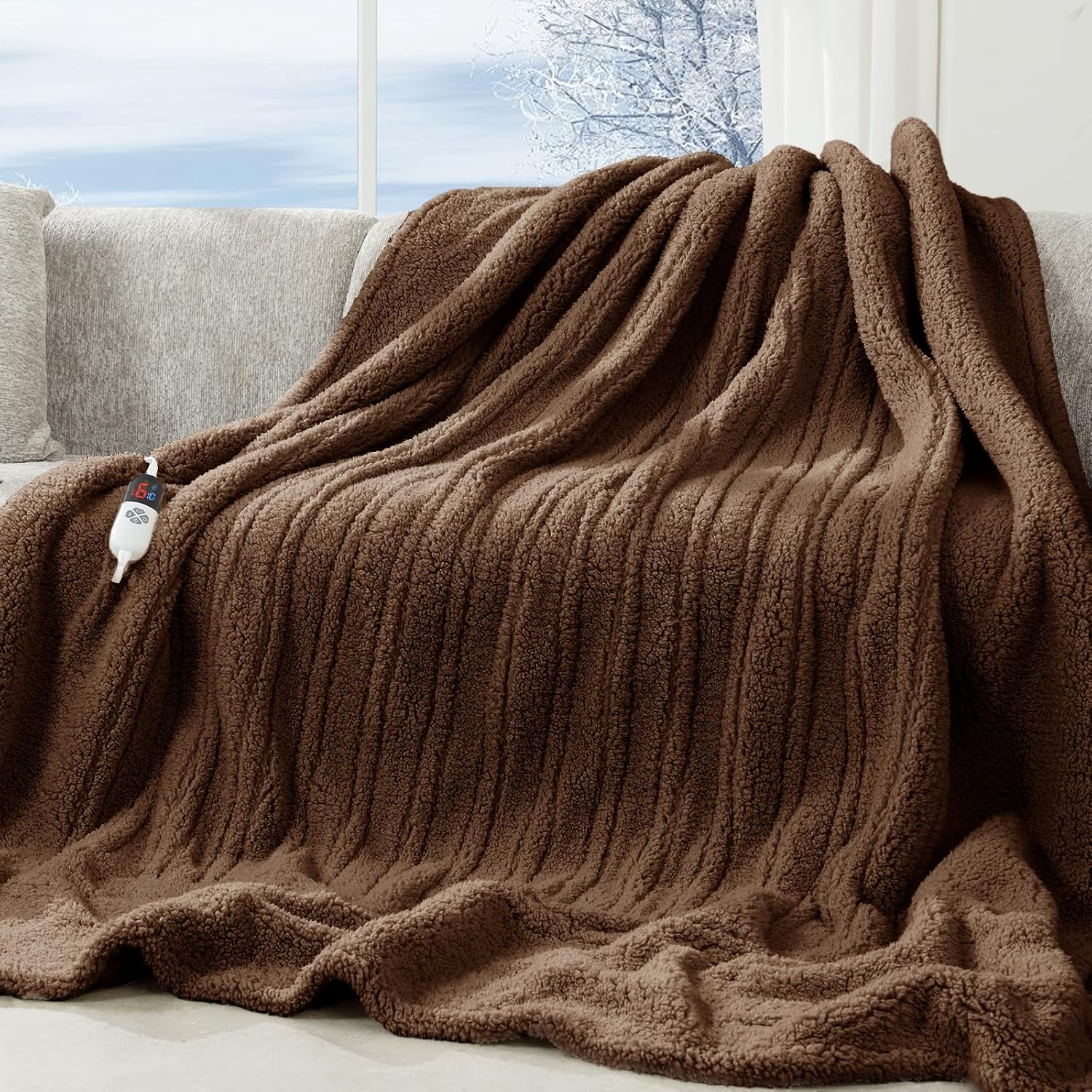 Detalle de LUZARTA Full-Size Heated Blanket, 72" x 84", Double-Sided Sherpa, 6 Heat Levels