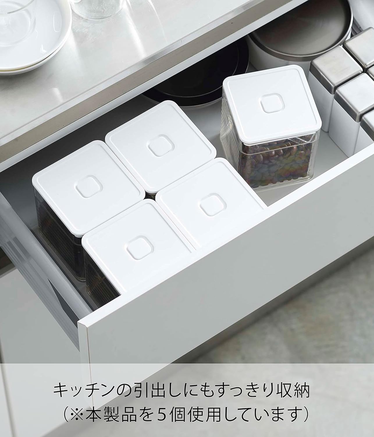 Detalle 2 de 山崎実業 tower 5465 スプーン付き密閉保存容器 500mL 正方形・ホワイト