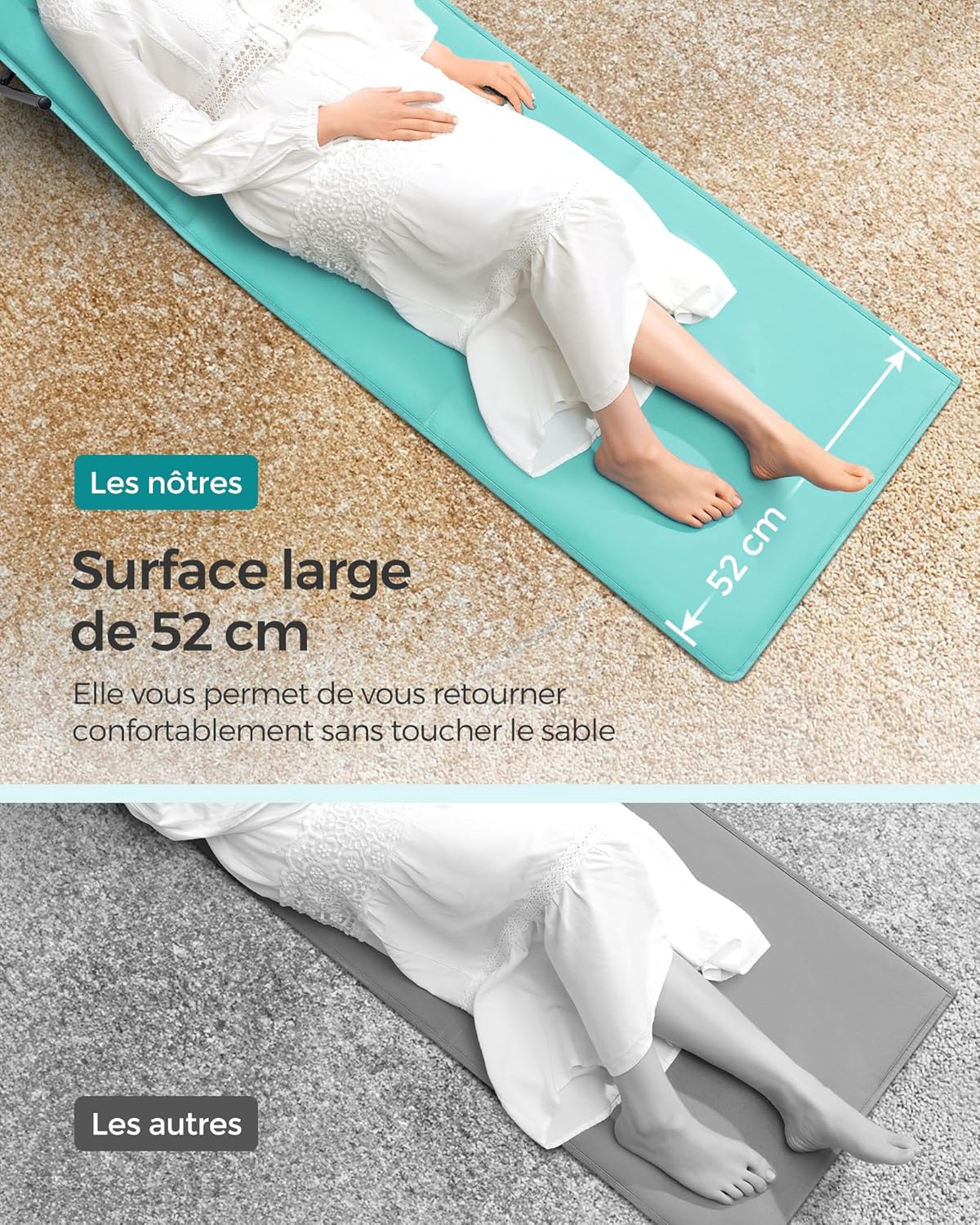 Detalle de SONGMICS Chaises longues de plage GCB251C01 (lot de 2), transats pliants avec appui-tête et dossier inclinable