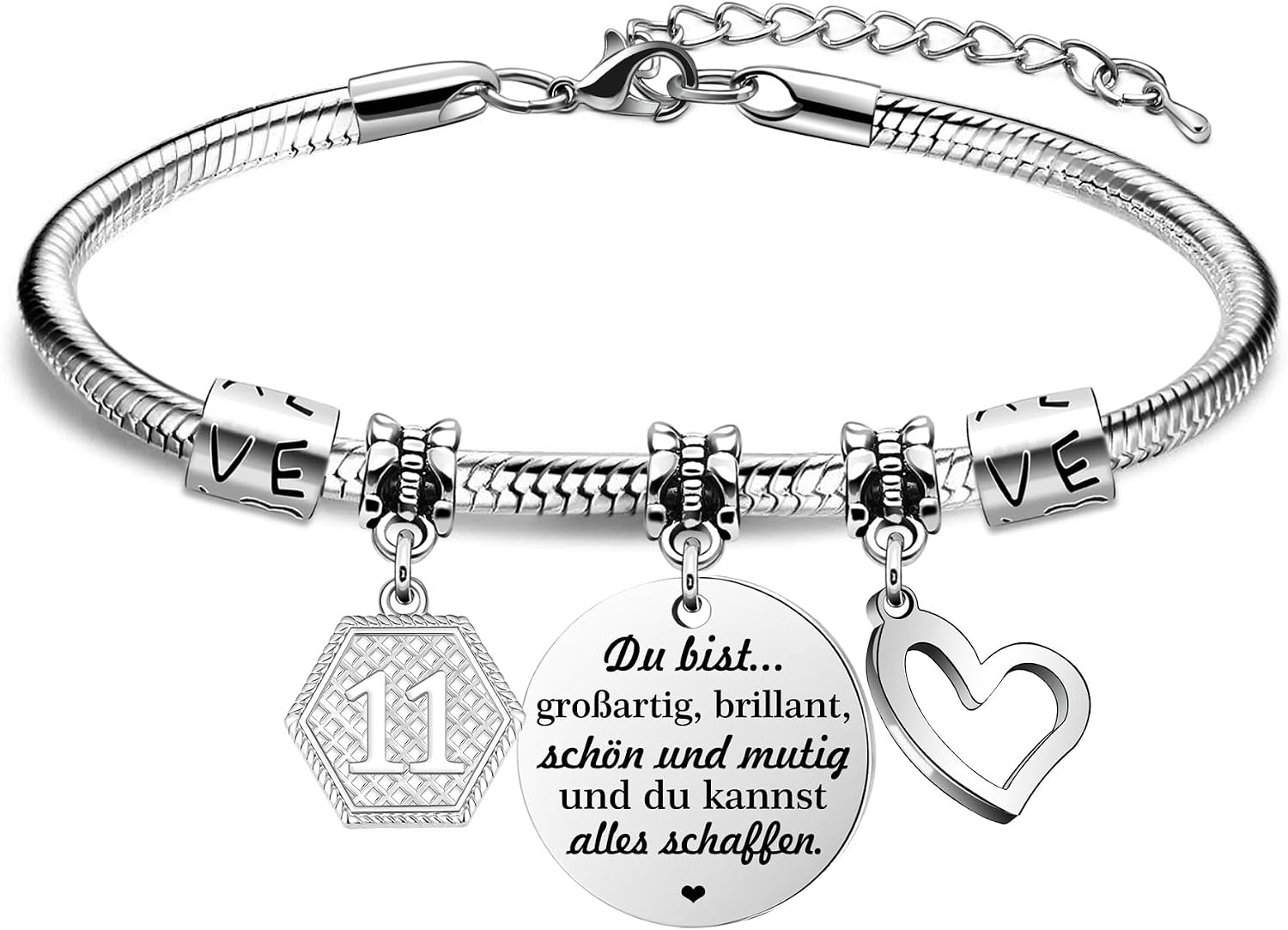 Detalle de HEYEJET Geburtstag-Armband zum 40. Geburtstag aus Edelstahl mit graviertem Motto und Herzanhänger