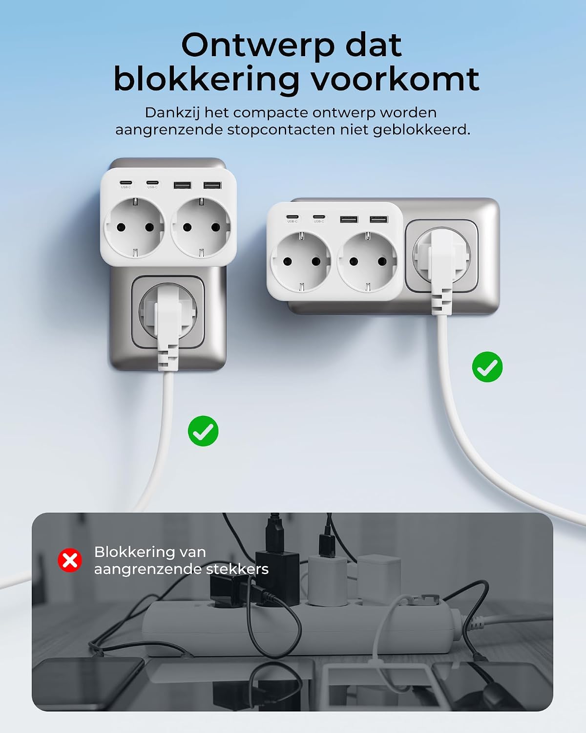 Thumbnail 6 de LENCENT PA034EUEU stopcontactverdeler met 2 stopcontacten, 4 USB-poorten en 4000 W