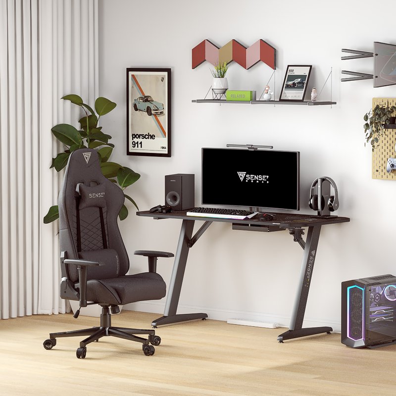 Detalle 2 de SENSE7 Spellcaster: Silla Gaming de Ecopiel Ergonómica, ajuste y soporte lumbar en negro