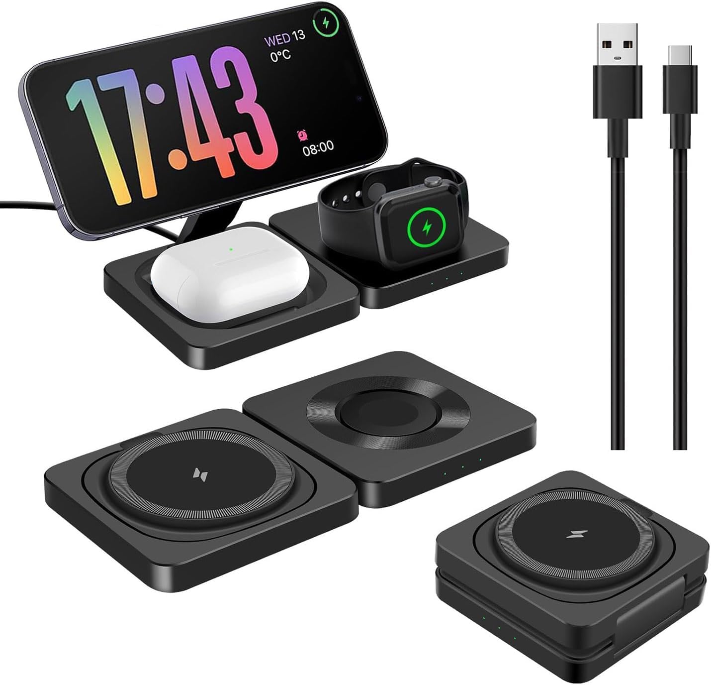 Detalle de 3 in 1 Foldable Magnetic Wireless Charging Station for iPhone, Apple Watch and AirPods – Travel-Friendly
