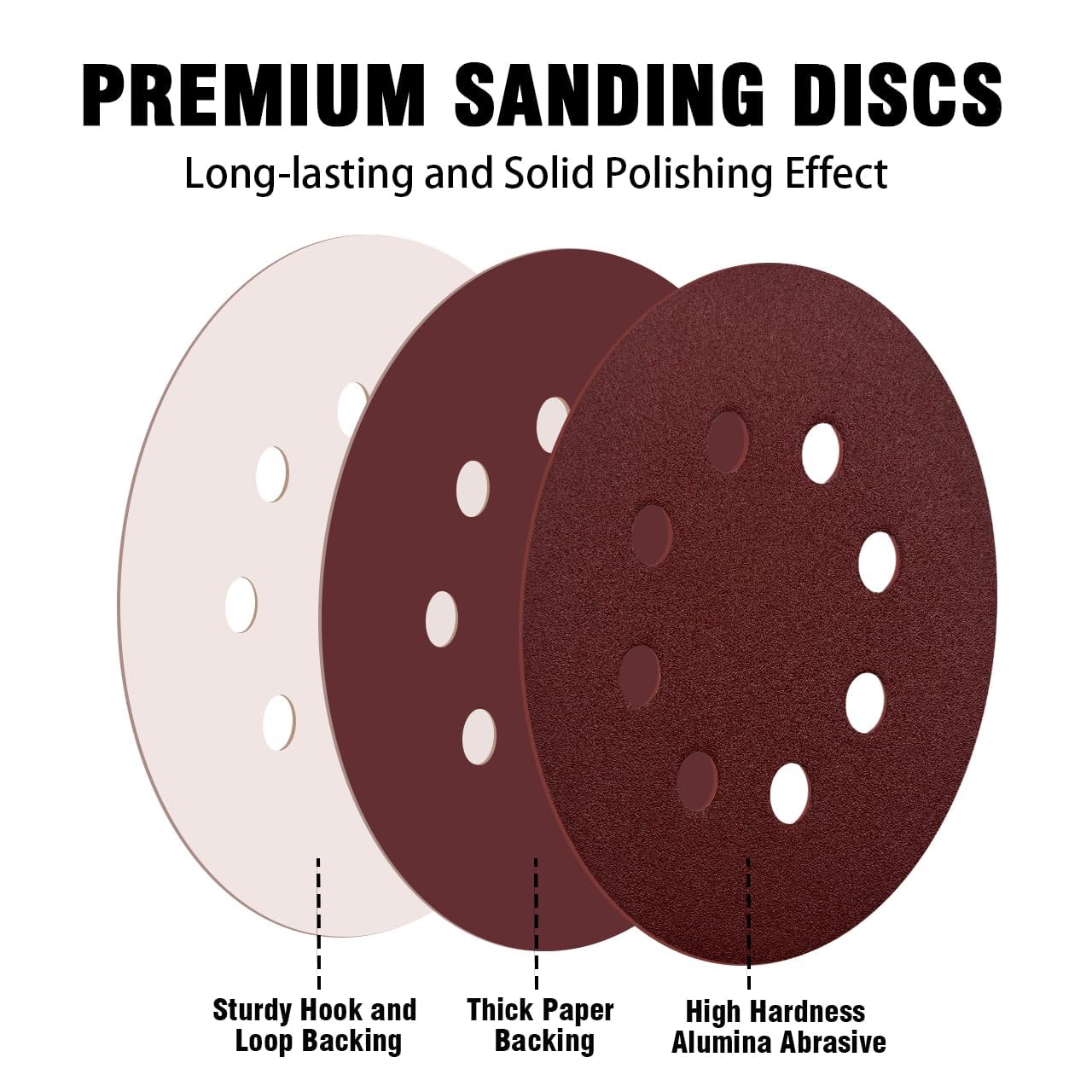 Detalle de NOOKEYA 100pcs 5-inch 8-hole Hook & Loop Sanding Discs (40–600 grit) for Random Orbital Sanders