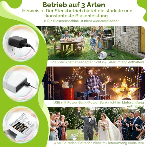 Detalle de Theefun Tragbare Seifenblasenmaschine – 500 ml, automatischer Blasenmacher für Kinder und Partys (Weiß)