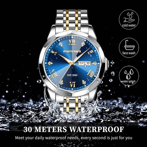 Thumbnail 3 de PINDOWS Men's Two-Tone Stainless Steel Quartz Watch with Day-Date and Luminous Dial