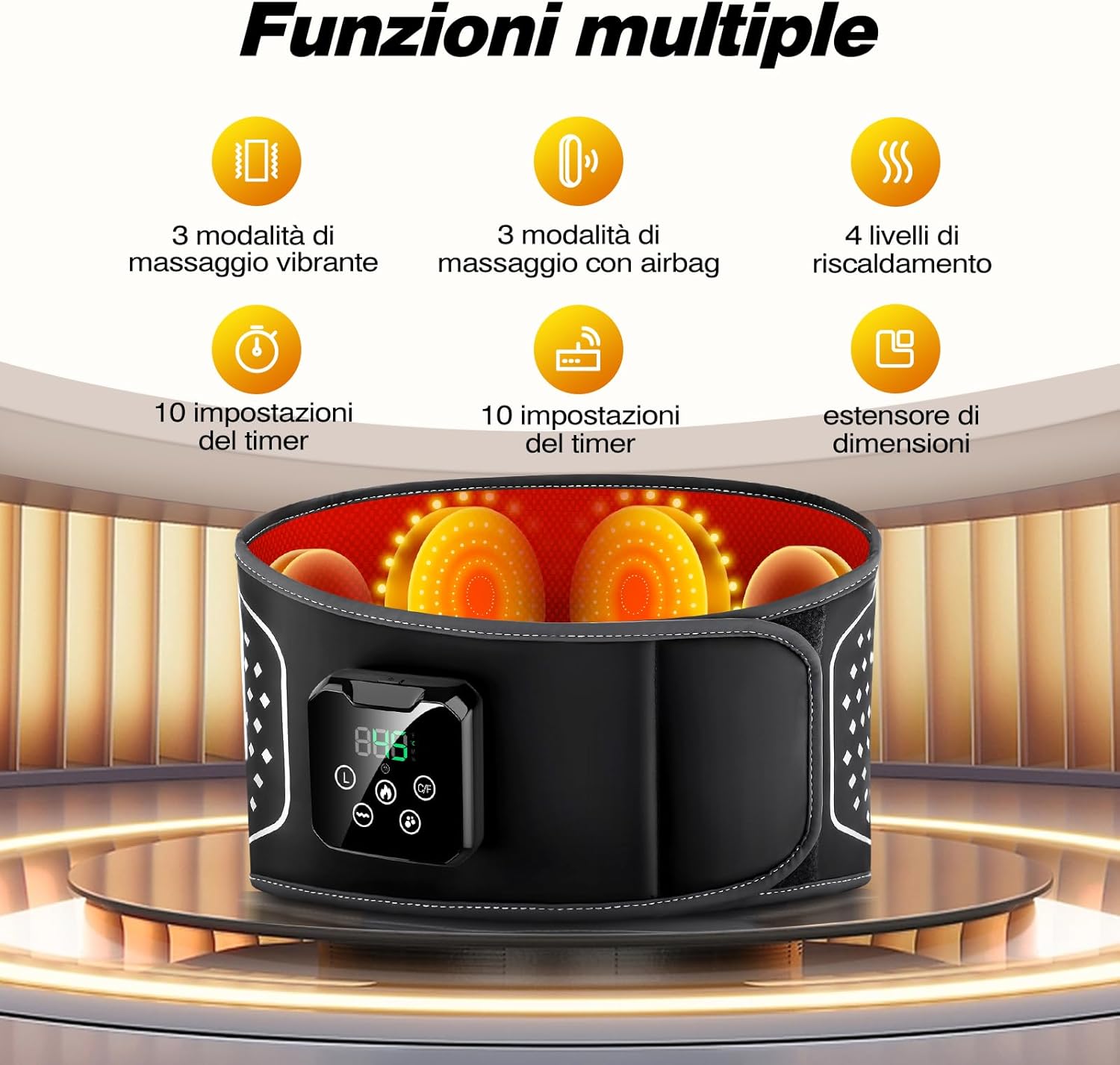 Detalle de Cintura Massaggiante Lombare Senza Fili con Calore – Massaggio 3 in 1, 4 livelli di temperatura e batteria 4000mAh