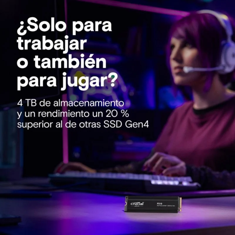 Detalle de Crucial P310 2TB M.2 Gen4 NVMe 7100 MB/s con disipador