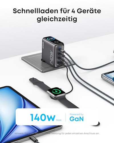 Detalle 2 de Anker 140W USB-C Ladegerät – 4-Port Netzteil mit GaN-Technologie