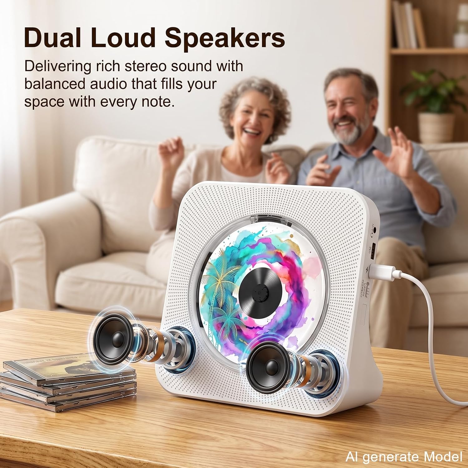 Thumbnail 5 de Gueray Portable CD Player with Bluetooth: Desktop Hi‑Fi CD Player with Built-In Dual Speakers