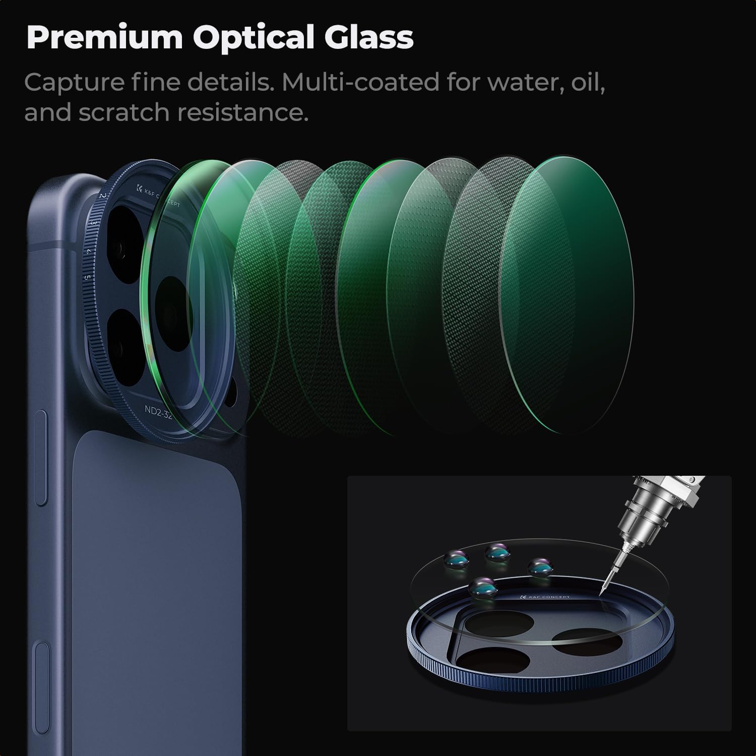 Thumbnail 3 de K&F CONCEPT Snap-On ND2-32 Filter for iPhone 17 Pro/Max – Ultra-Lightweight, Snap-On Deco Mount