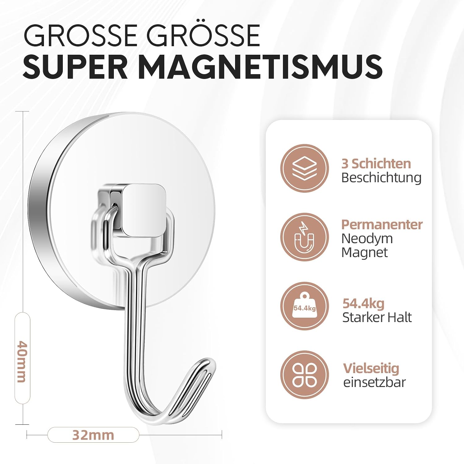 Detalle 2 de Neosmuk Swing Magnethaken aus Metall (50 kg) – extra stark für Spind-Organizer, Werkstatt & Camping
