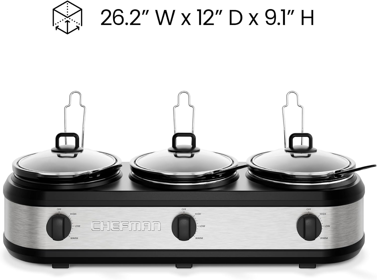 Thumbnail 6 de Chefman Triple Slow Cooker & Food Warmer with 3 Ceramic Crocks (7.5-Quart Total, PFAS-Free)
