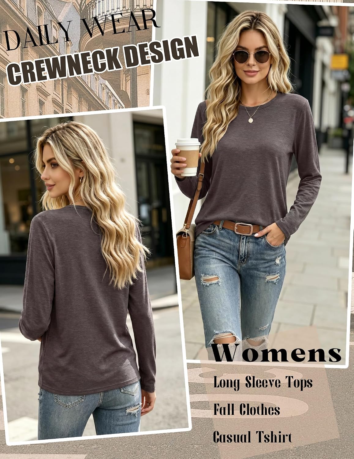 Detalle 2 de Zeagoo Women's 3-Pack Long Sleeve Crewneck Shirts, Stretch Blend