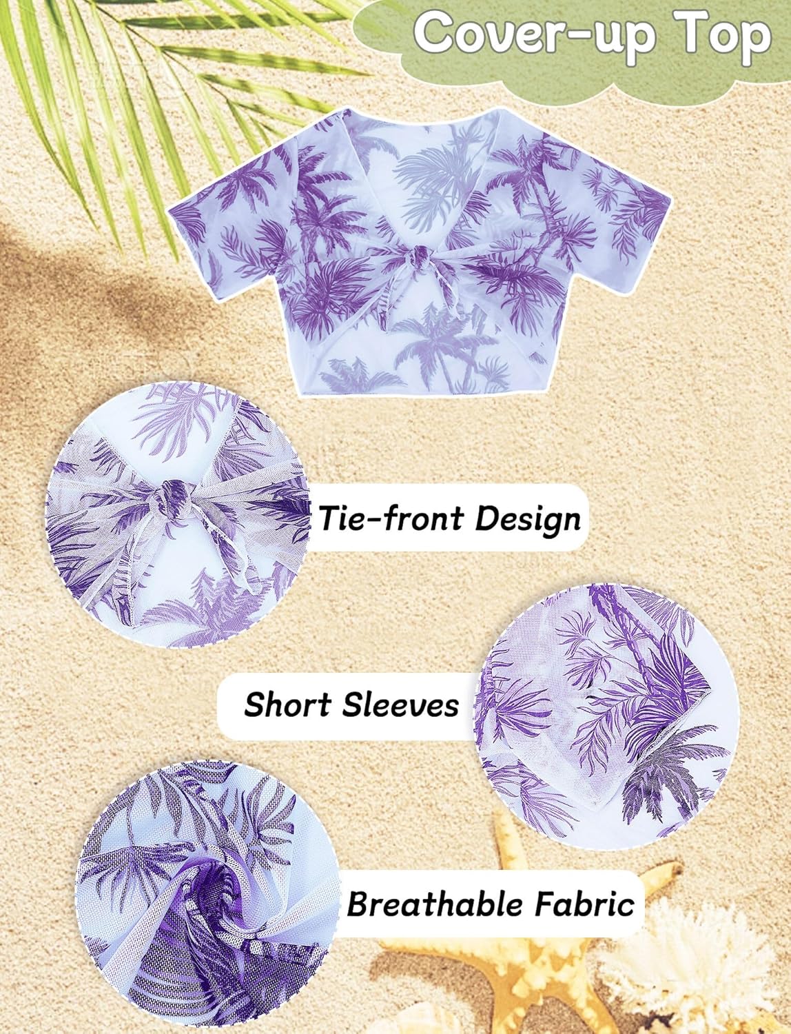 Thumbnail 4 de Happy Cherry Girls 4-Piece Bikini Set with Kimono Cover-Up for Hawaiian Beach