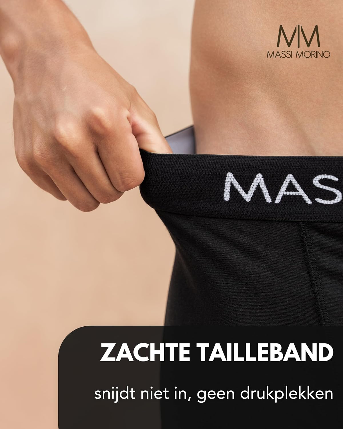 Detalle de Massi Morino katoenen herenboxershorts, zwart, 95% katoen, brede tailleband