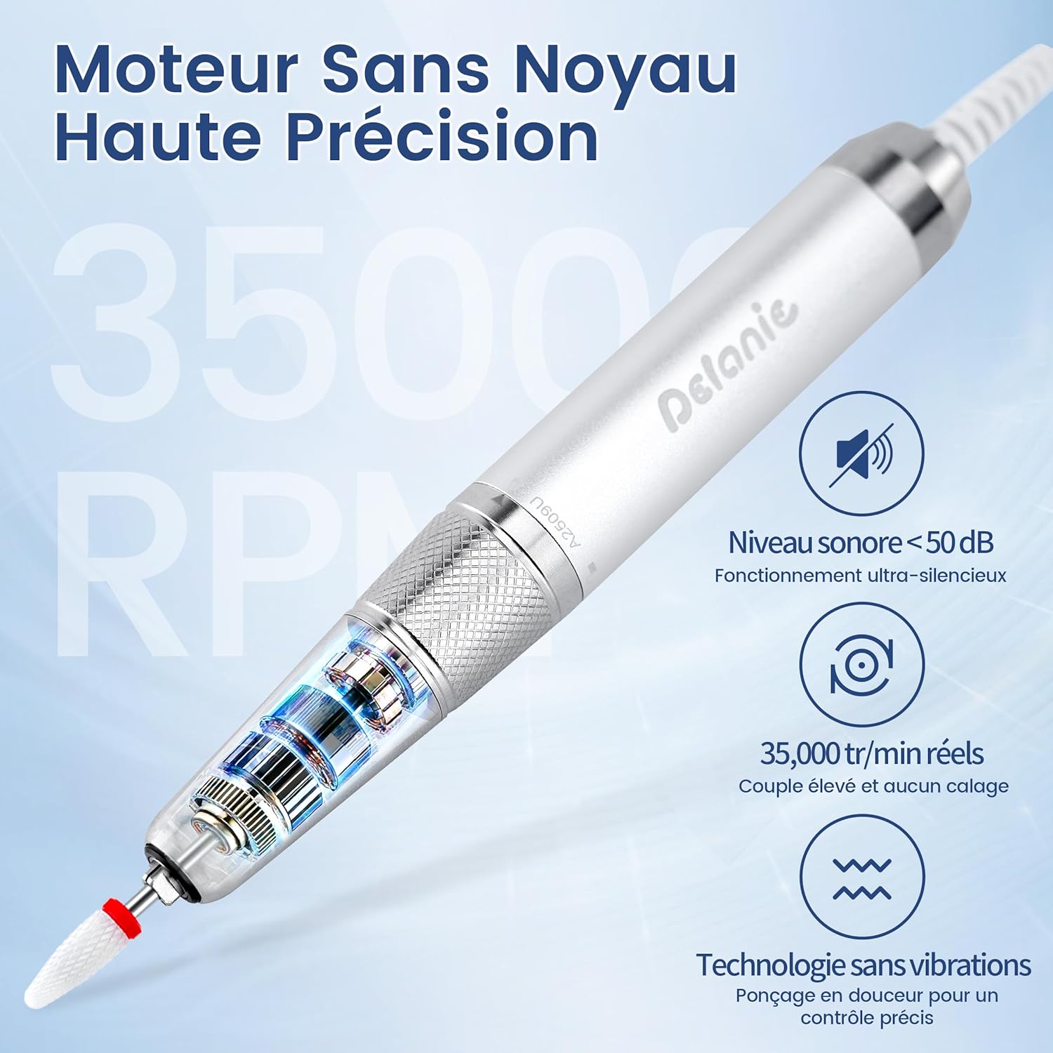 Detalle de Delanie Ponceuse pour Ongles sans noyau 35000 RPM – kit professionnel sans fil