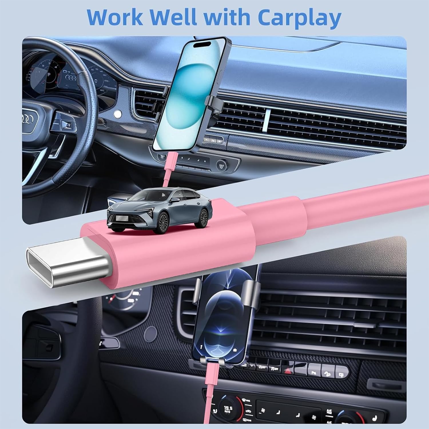 Thumbnail 4 de USB C Kabel [1M+2M, 2 Stück] für iPhone 15/16 Carplay, iPad Pro, Samsung Rosa – USB-A auf USB-C Kabel