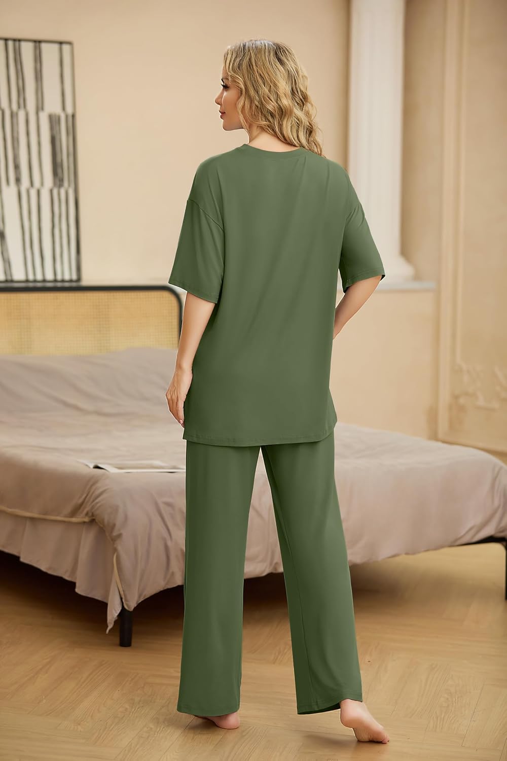 Thumbnail 5 de VINTATRE Womens Pajama Set, Short-Sleeve Top, Long Pants, Pockets, S-2XL
