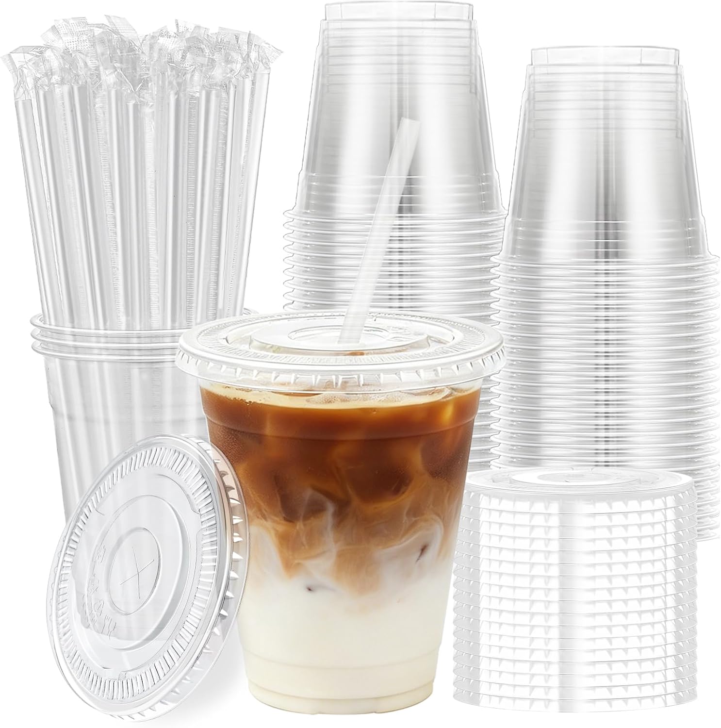 Thumbnail 6 de Lamosi 16 oz Clear Plastic Cups with Lids & Straws — 100 Pack for On-The-Go Beverages