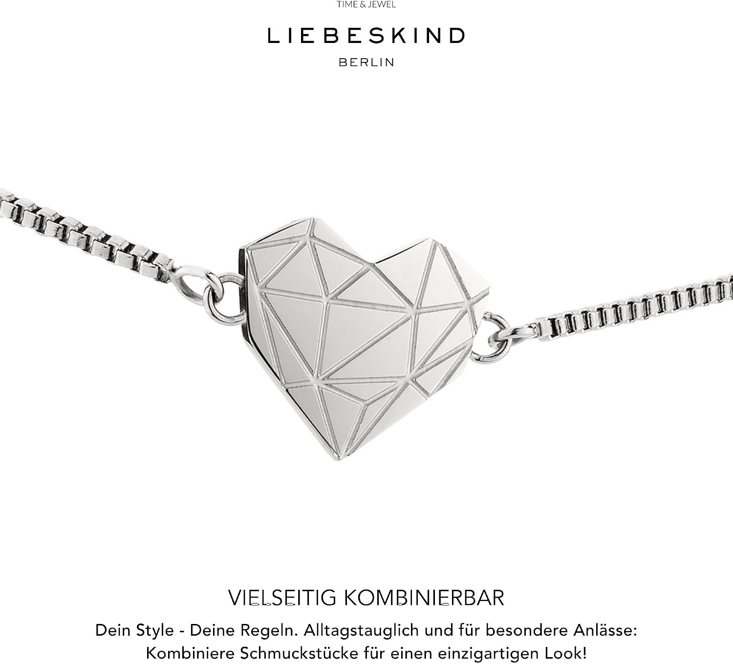 Detalle de LIEBESKIND Damen Armband Herz Edelstahl Silber 20 cm – zeitloses Schmuckstück