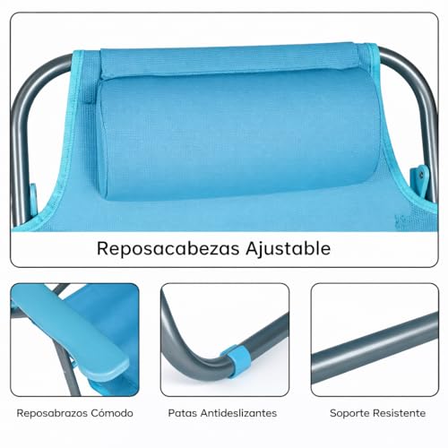 Thumbnail 5 de T-LOVENDO RR pack de 2 sillas de playa reclinables plegables con reposacabezas