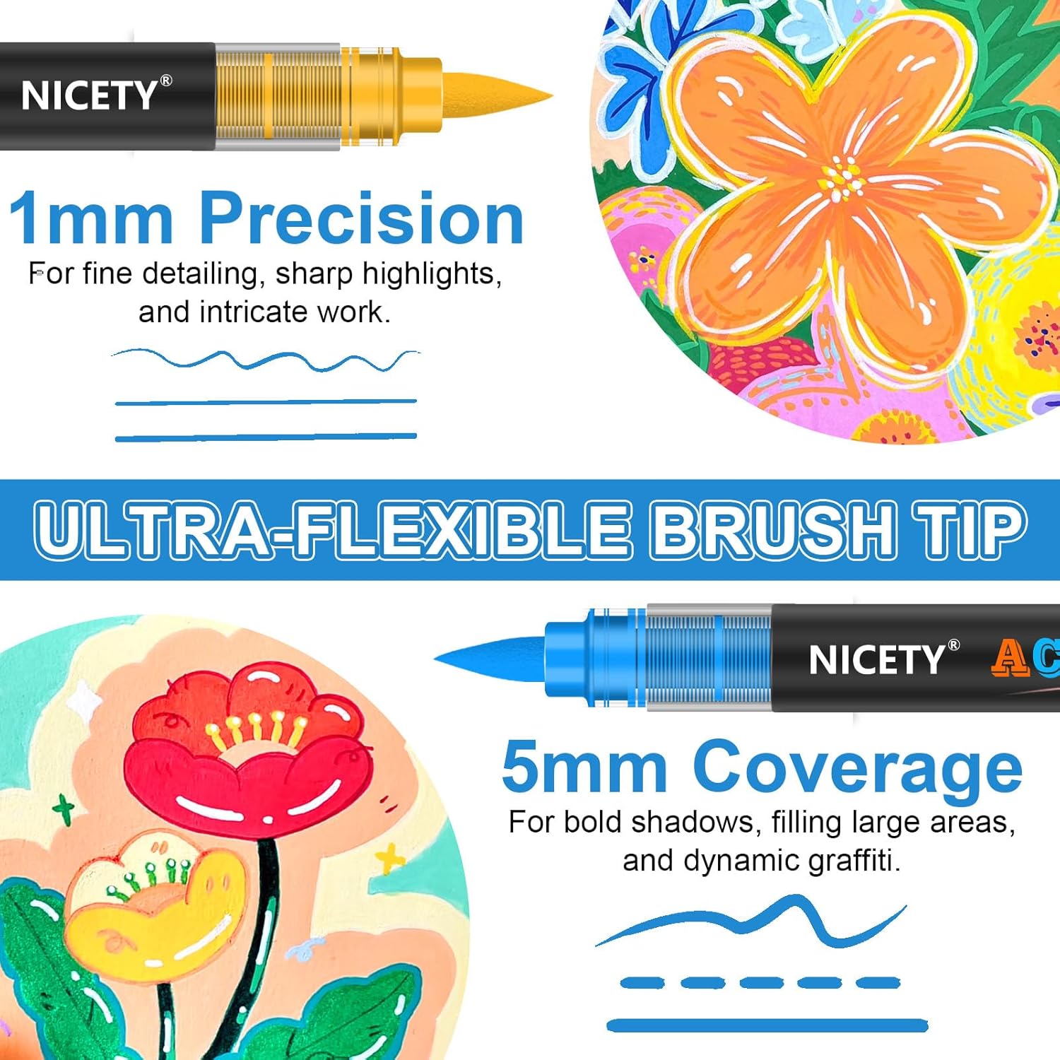 Thumbnail 1 de NICETY 120 Colours Acrylic Paint Pens (brush tip) for rock, wood and more