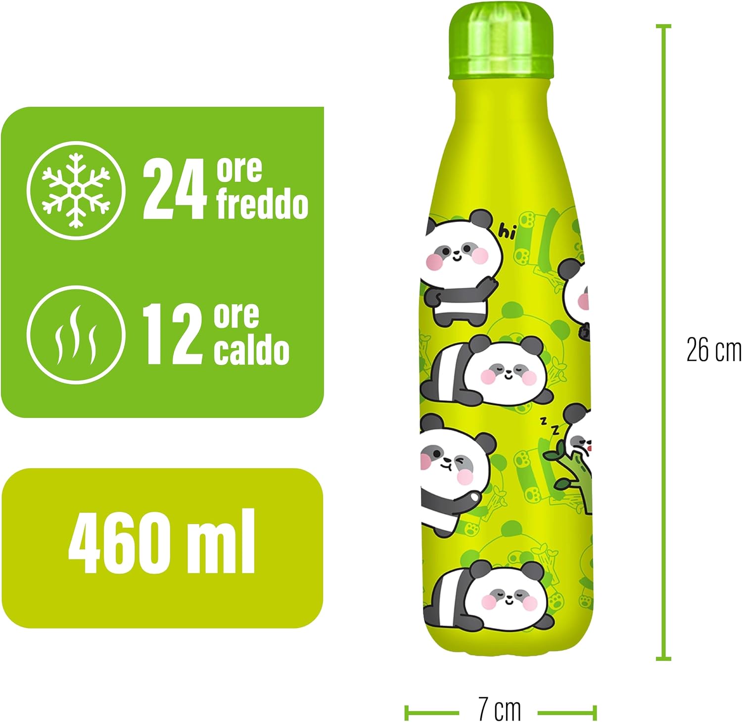 Detalle de Cartomania Borraccia termica chill & refill panda verde 500 ml, acciaio BPA free