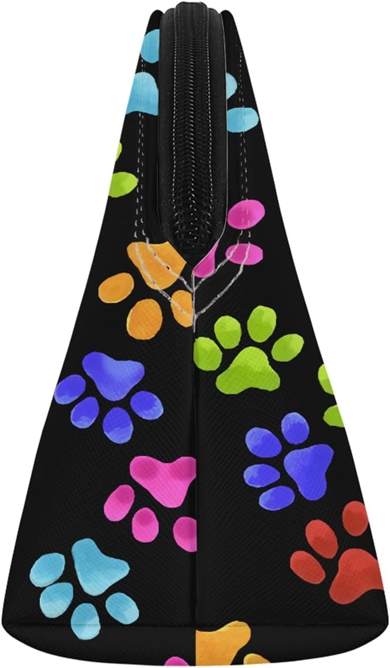 Thumbnail 4 de STUOARTE Travel Small Makeup Bag for Women – Colourful Dog Paw PU Leather, Curved Top, 27.5cm x 8.5cm x 17cm