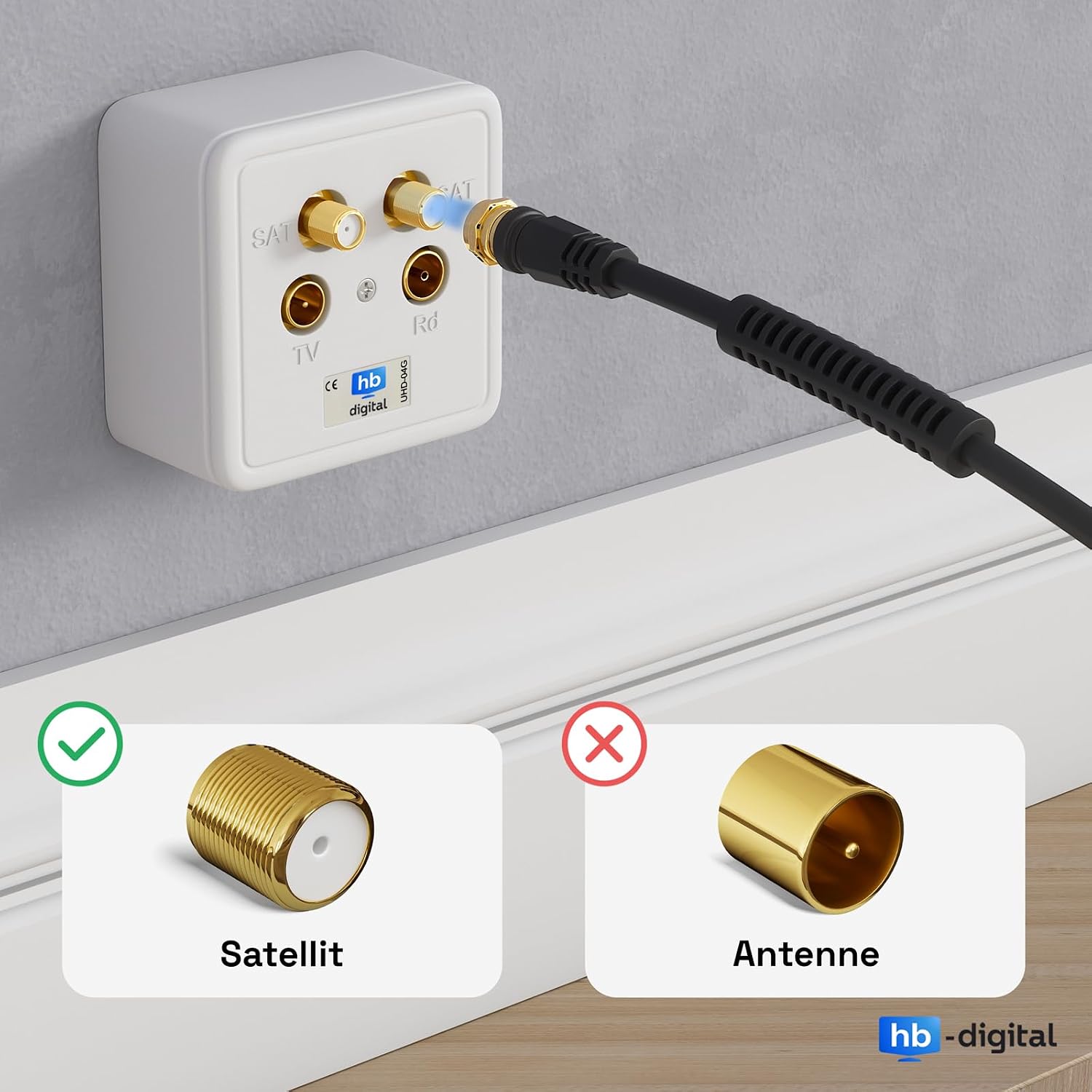 Detalle de HB-DIGITAL SAT TV Antennenkabel 10 m – Koaxialkabel für HDTV/4K/8K, DVB-S/DVB-S2 & DAB