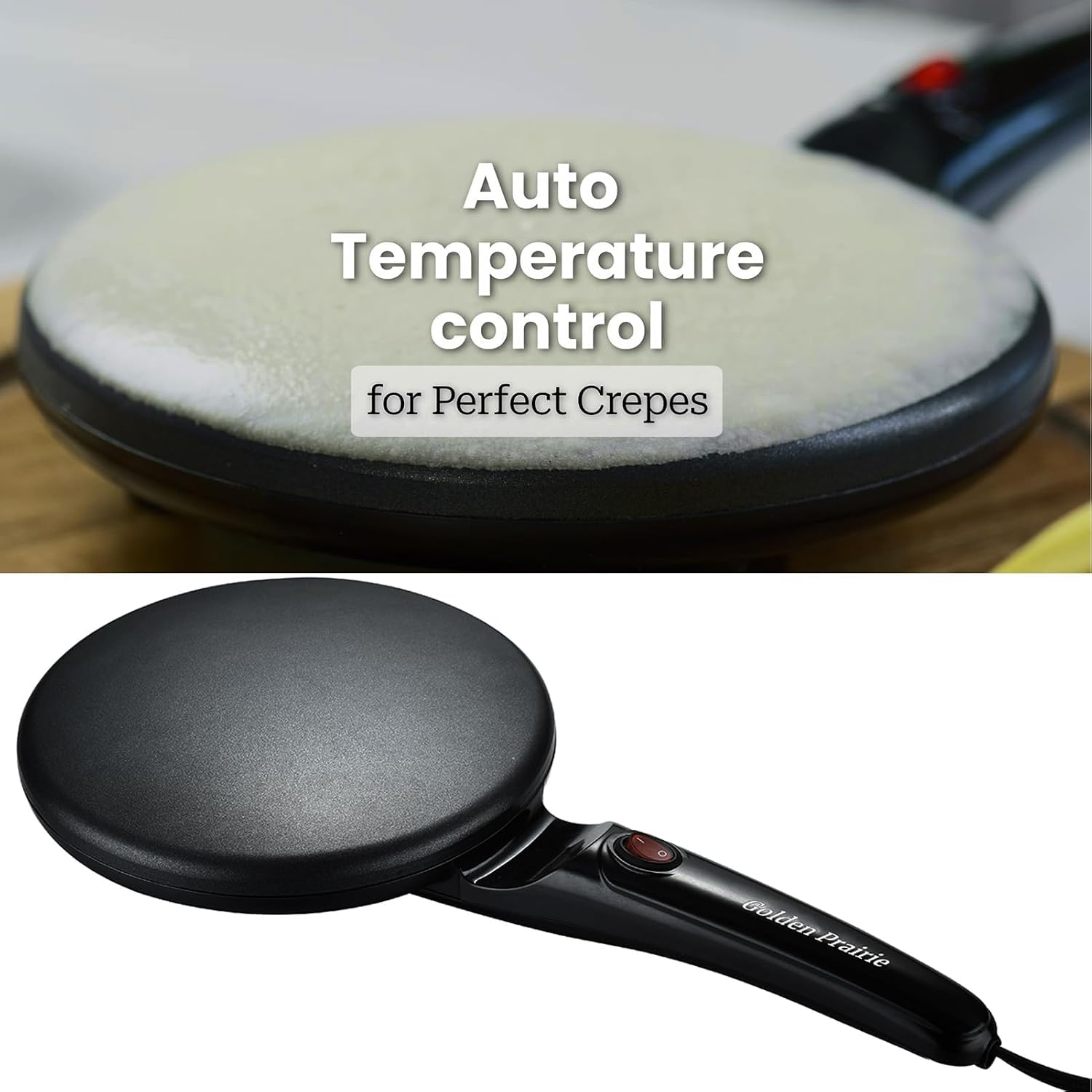 Detalle de Electric Crepe Maker with 8" Nonstick Pan — 800W, Auto Temp Control
