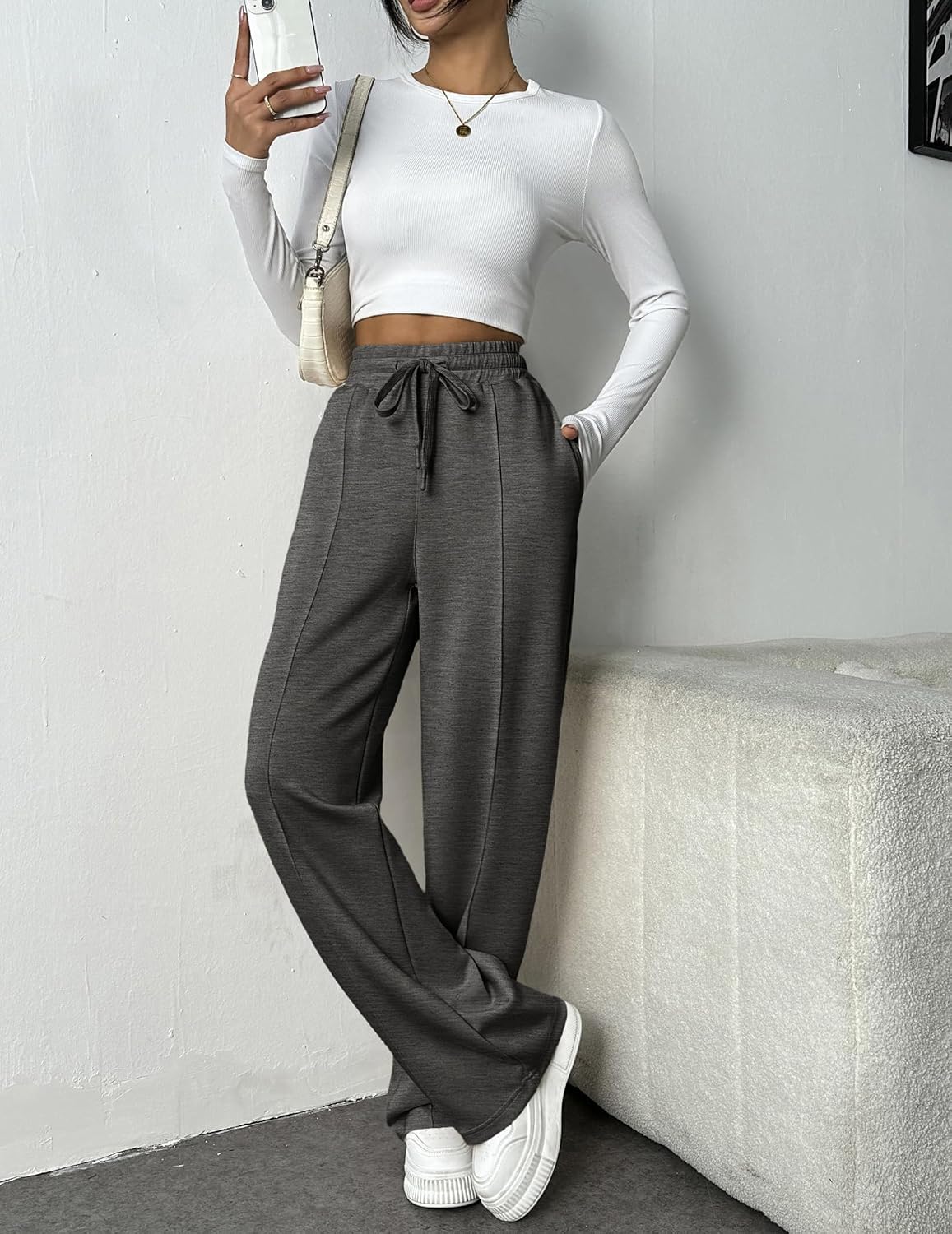 Detalle de PINSPARK Women's Wide-Leg Sweatpants, 27-Inch Inseam
