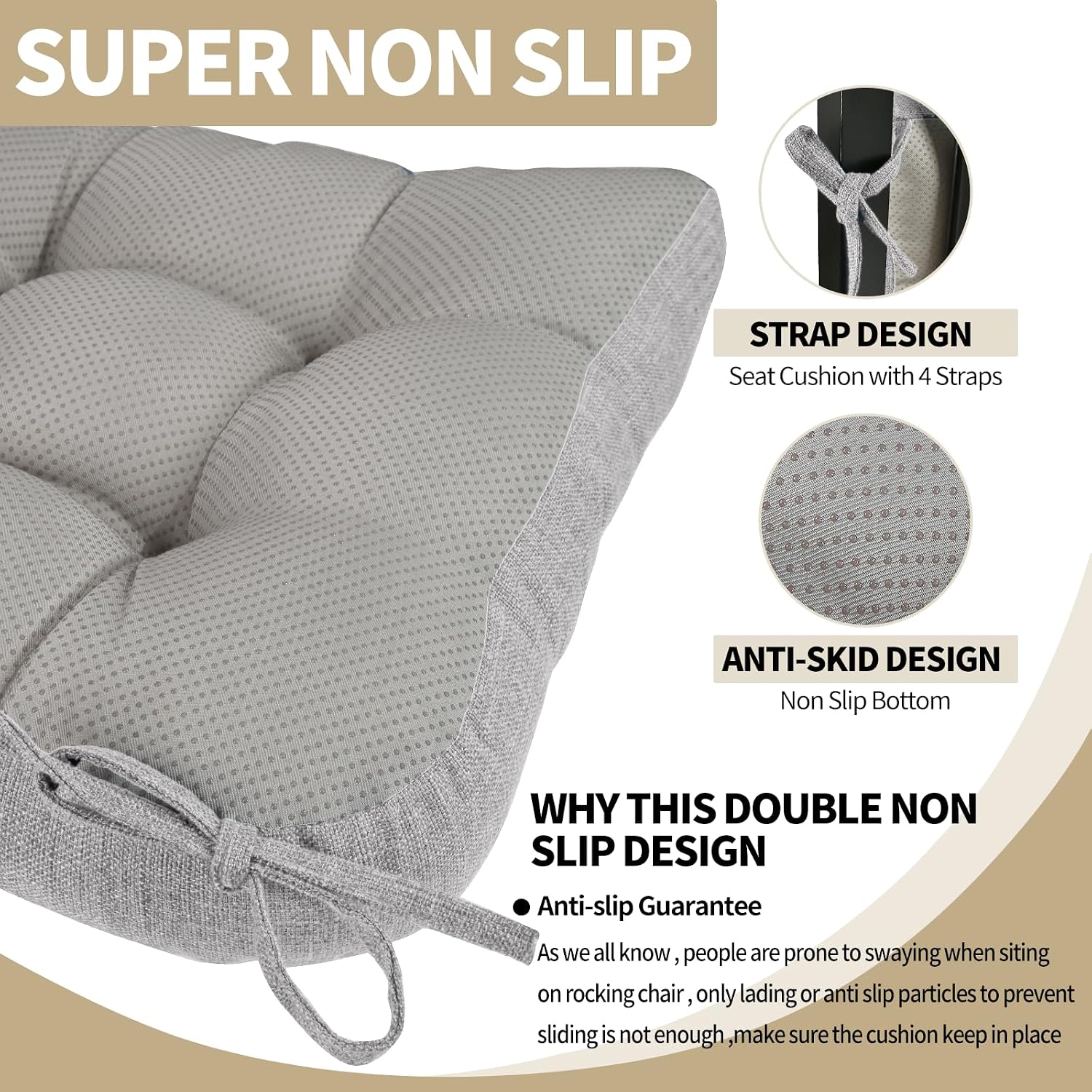 Detalle de BUYUE Rocking Chair Cushion Set, 17 x 17 x 3 Inches