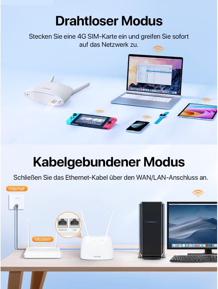 Thumbnail 3 de Tenda 4G07: 4G LTE WLAN Router für SIM-Karten – AC1200 Dualband, 2 abnehmbare Antennen, MU-MIMO