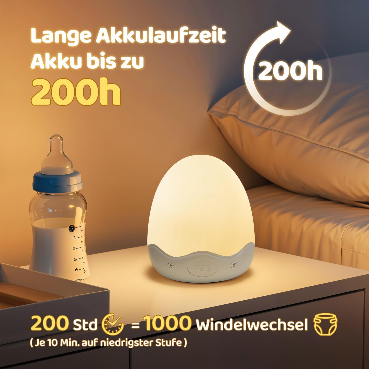 Detalle de COOLNIGHT Nachtlicht Kinder Eggy Egg – dimmbares Stilllicht mit Touch, Fernbedienung, 10 Farben und langer Akku