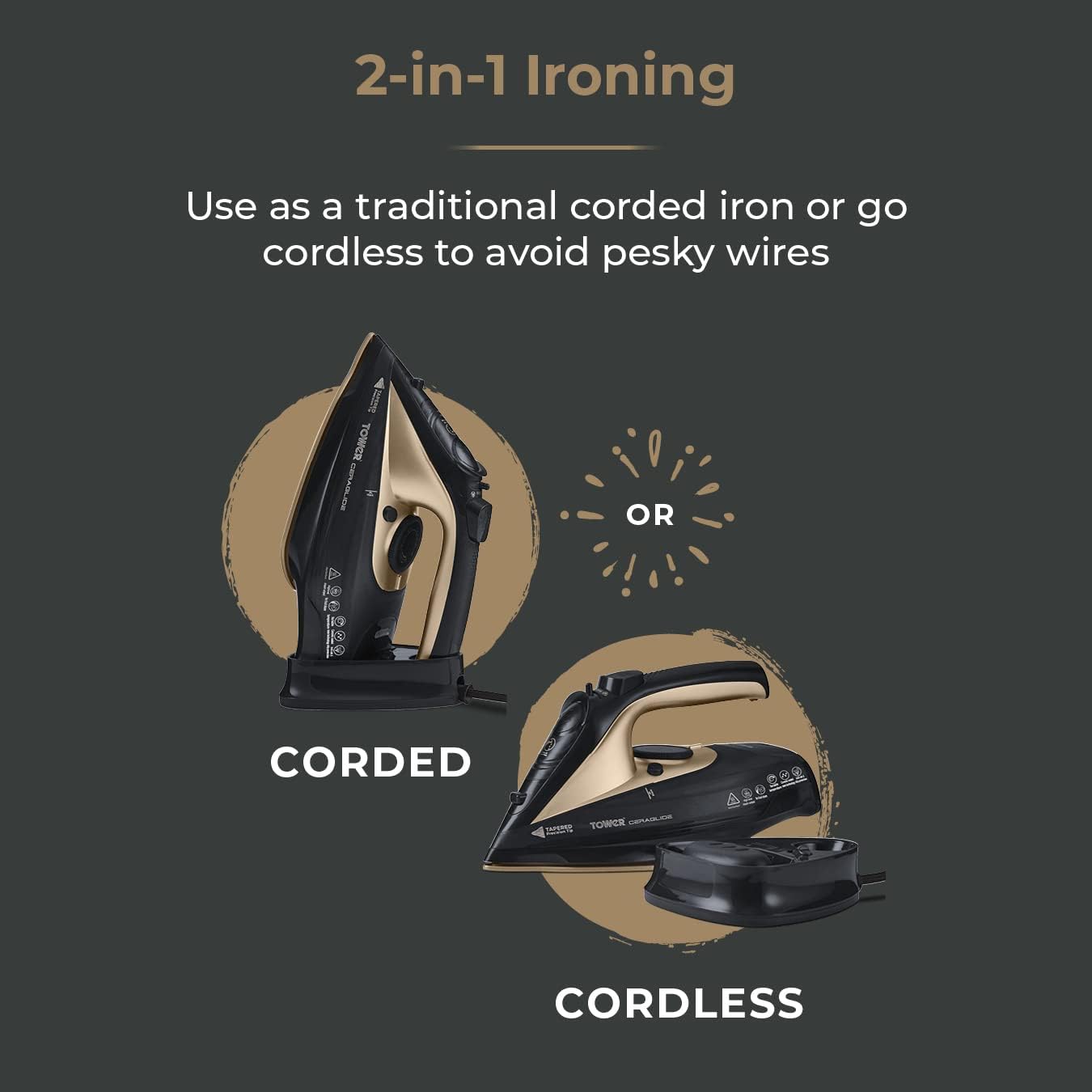 Detalle de Tower T22008BKG CeraGlide cordless steam iron 🔌