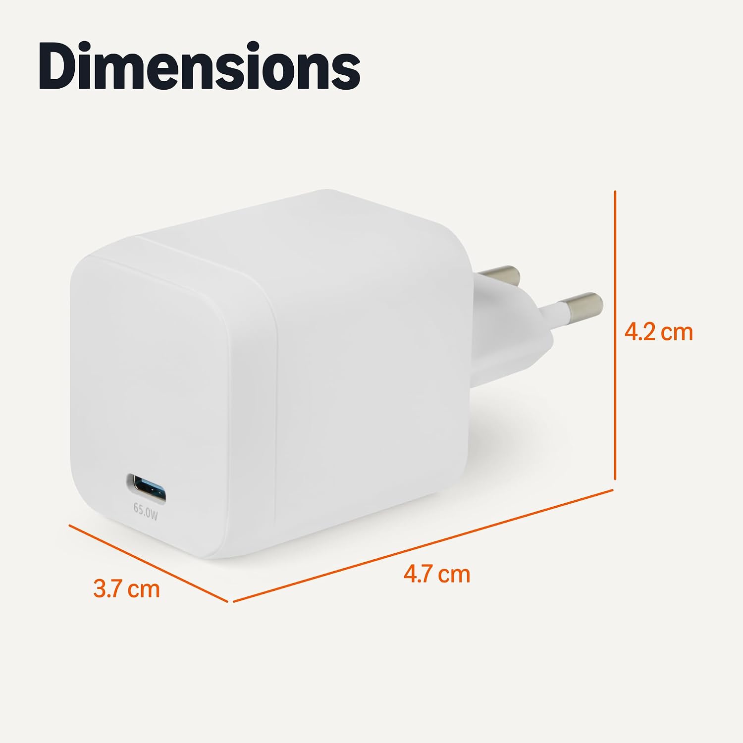 Detalle de Amazon Basics chargeur mural USB‑C Nano GaN 65 W (1 port) avec PD 3.1