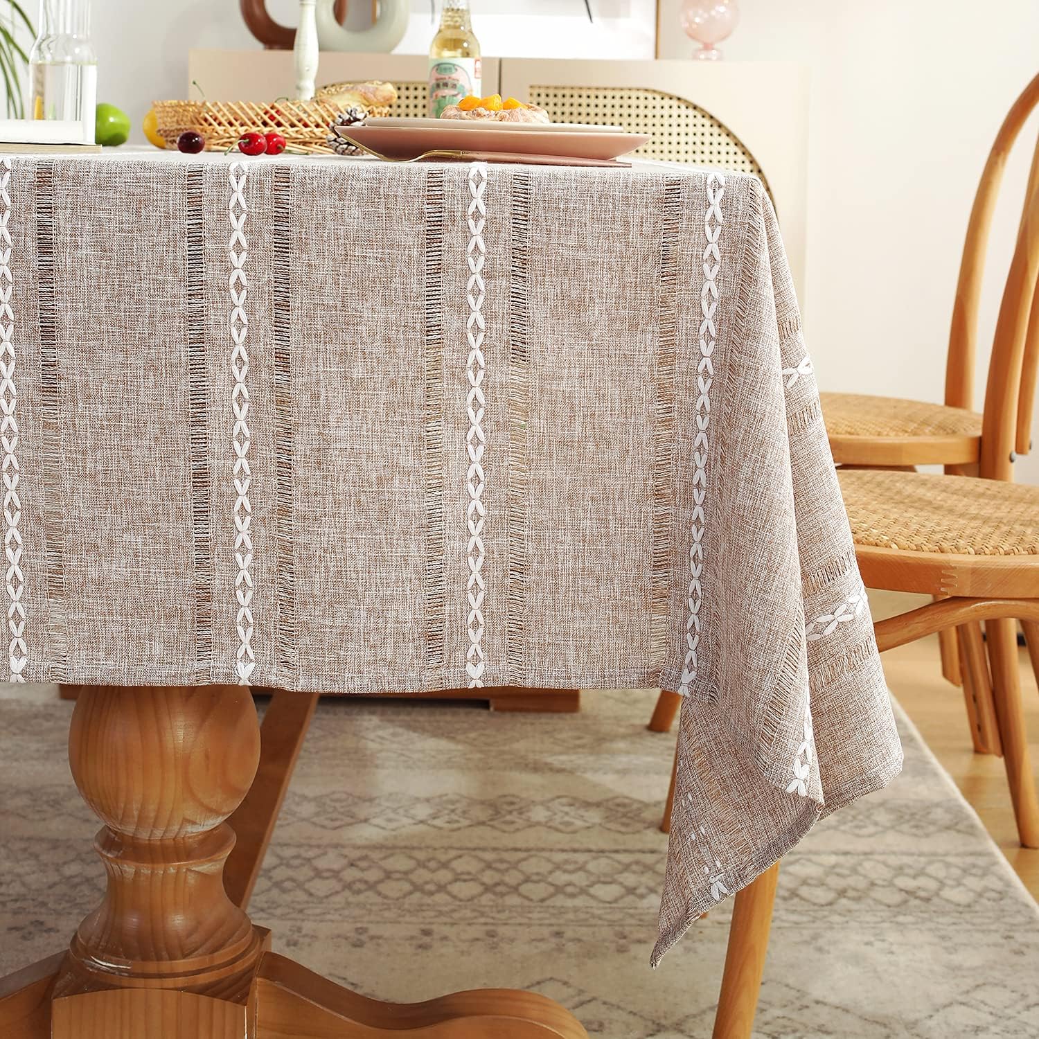 Thumbnail 6 de Chassic 60 x 84 Inches Farmhouse Style Linen Tablecloth in Light Coffee