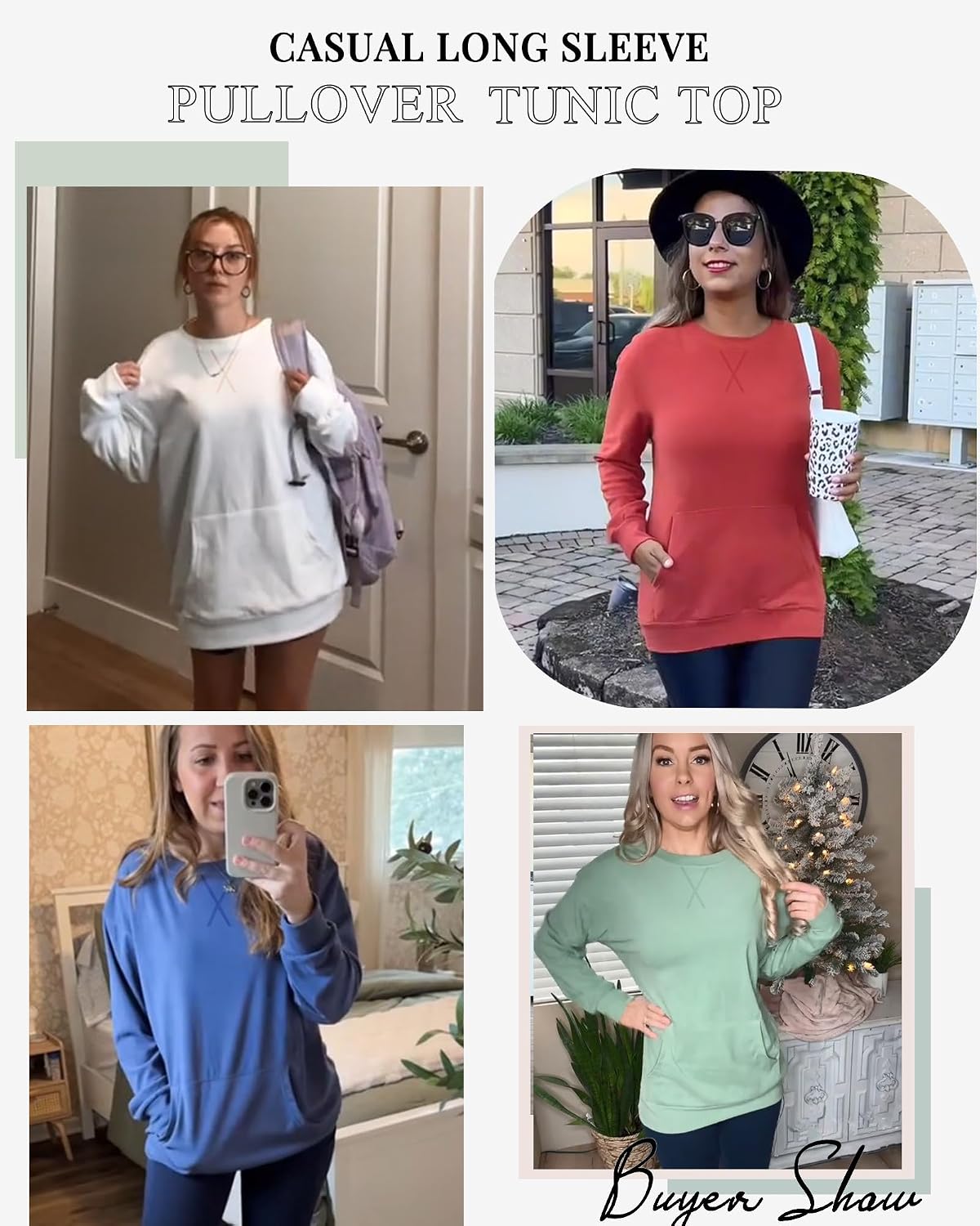 Detalle 2 de AUSELILY Oversized Women's Crewneck Sweatshirt with Kangaroo Pocket