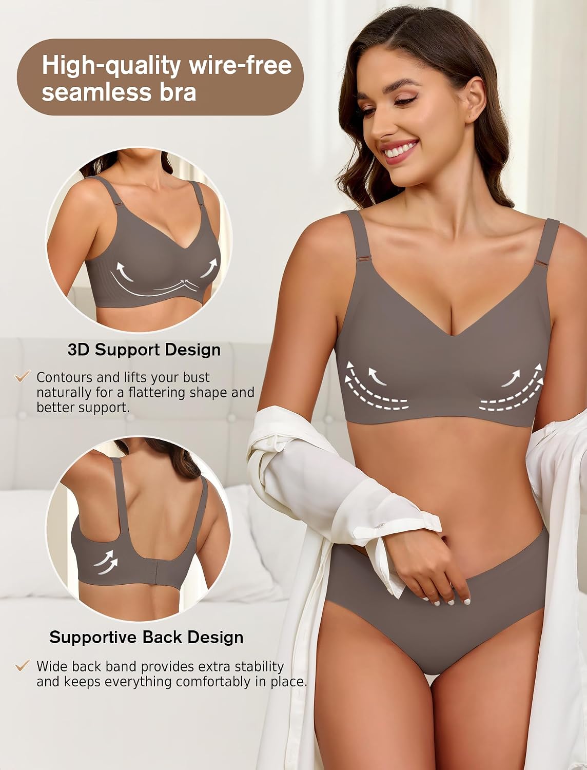 Detalle 2 de EIISSION Damen Push-up-BH ohne Bügel mit Soft-Polsterung (Nahtlos) – Komfort-Vollschalen Bustier