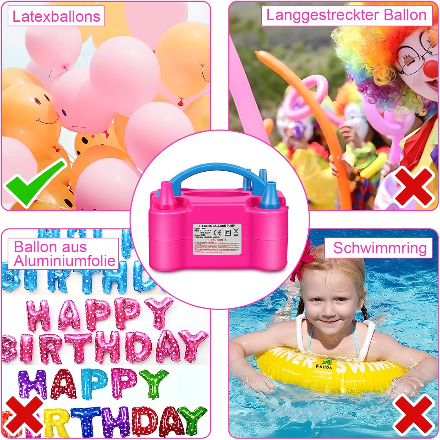 Thumbnail 3 de HELESIN Luftballonpumpe elektrisch 600 W mit 2 Inflationsmodi – tragbare Ballonpumpe für Deko von Geburtstag bis Weihnachten