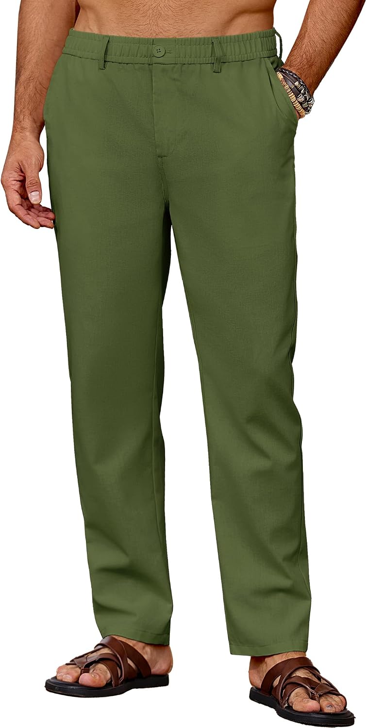 Thumbnail 6 de COOFANDY Pantalon homme en lin léger décontracté d’été, avec taille élastique