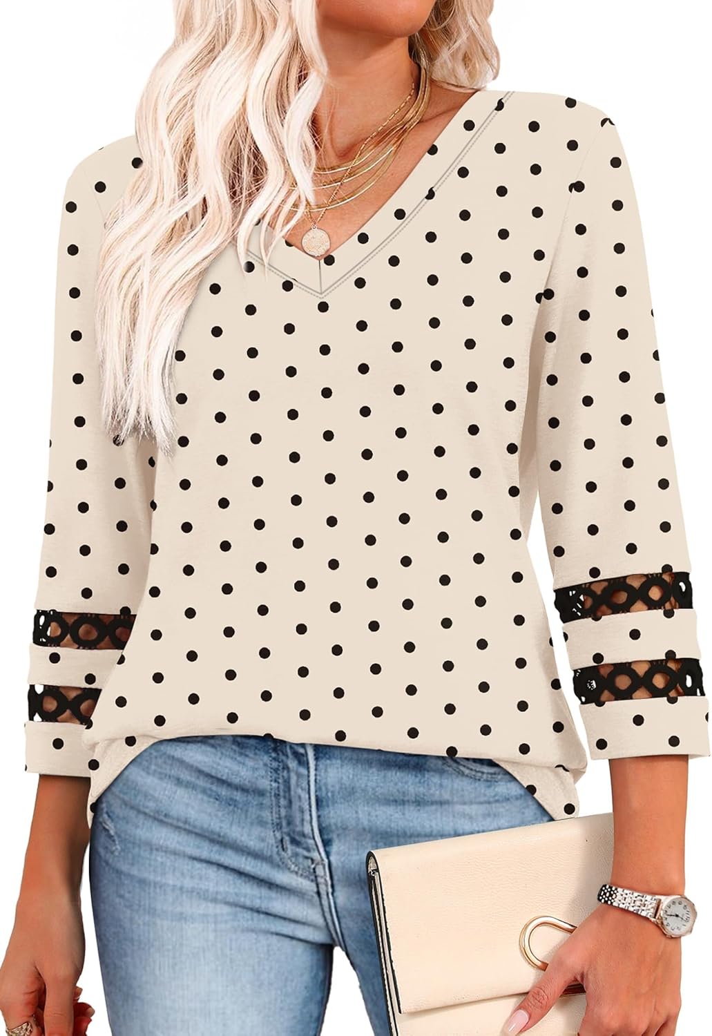 Thumbnail 6 de Aokosor Womens 3/4 Sleeve V-Neck Blouse – Loose Casual Fit