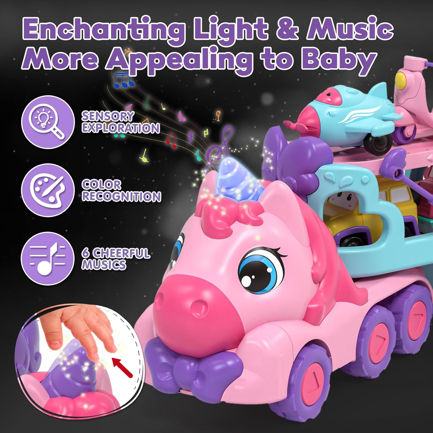 Thumbnail 2 de Lehoo Unicorn 5-in-1 Castle Toddler Toys: Carrier Truck with Lights & Music, Unicorn Track Play Set for Ages 2+