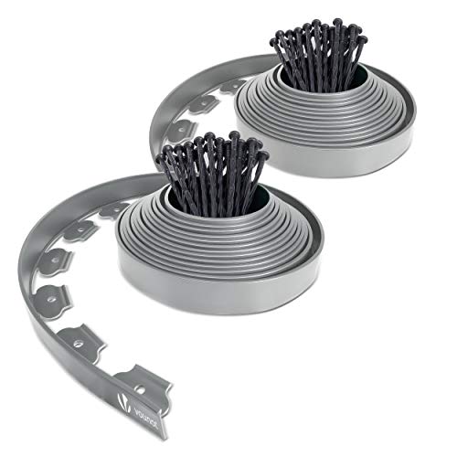 Detalle de VOUNOT Bordure de Jardin en Plastique 20 m avec 60 piquets d’ancrage — Bordurette souple gris 50 mm × 4 mm