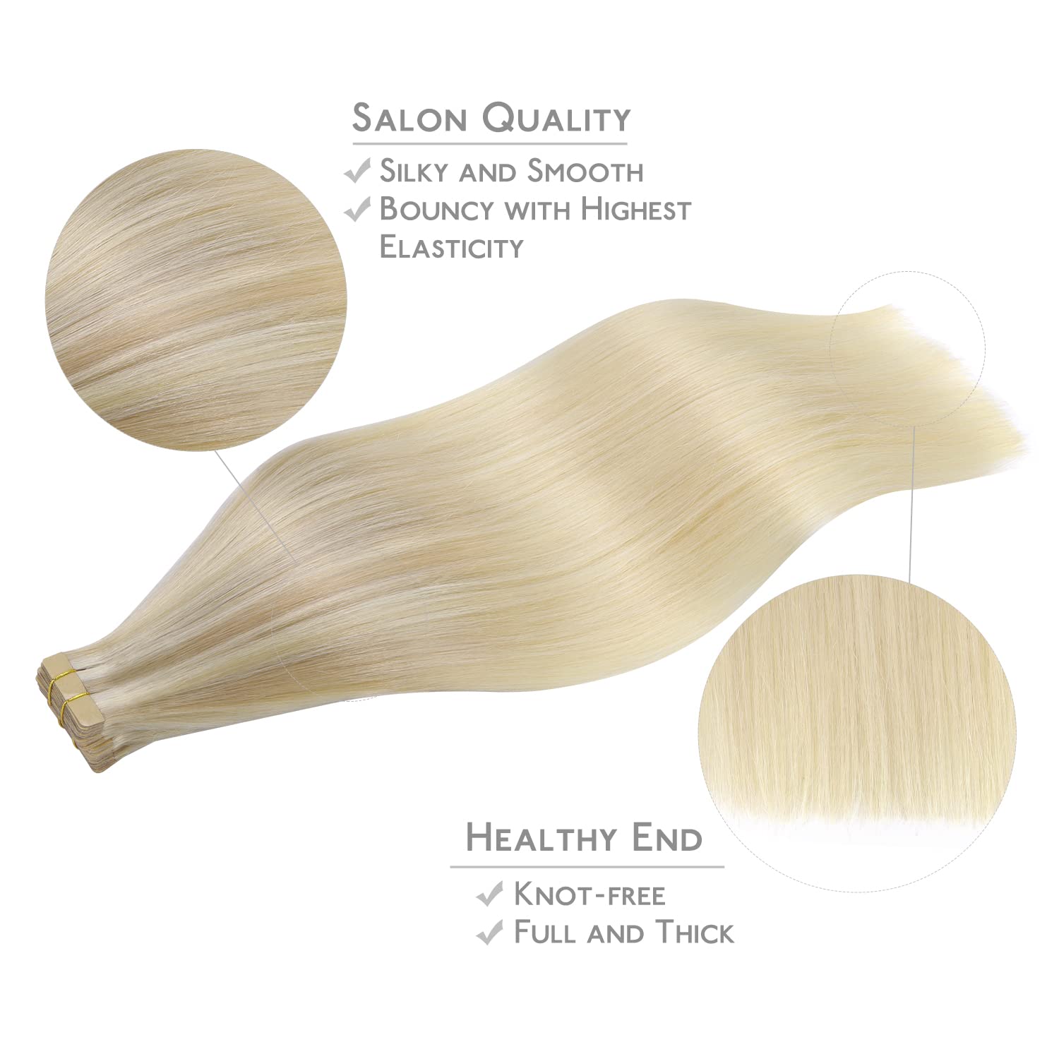 Detalle de WENNALIFE Tape Extensions aus Remy-Echthaar, 20 Stk. (50 g), 35 cm – Aschblond bis Platinblond
