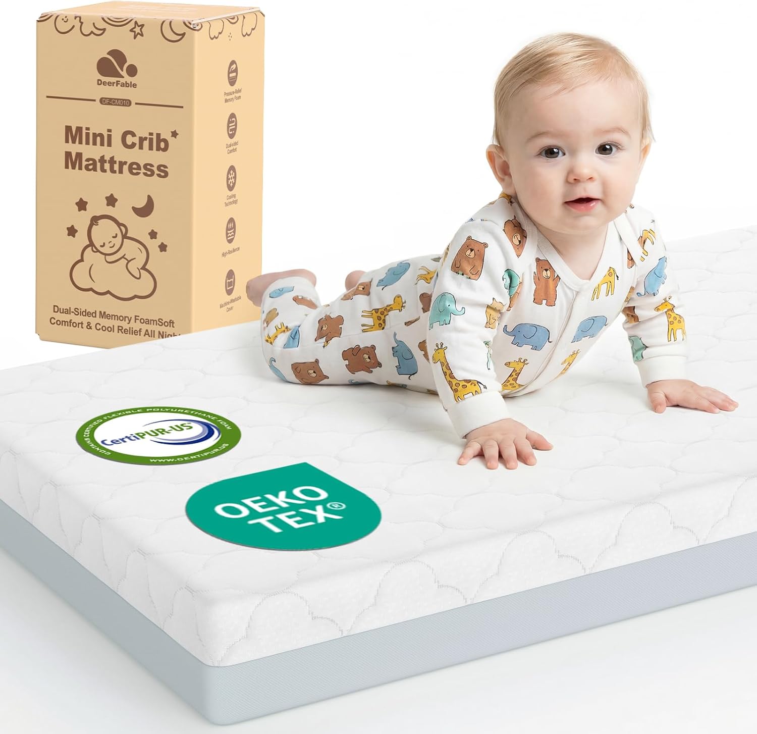 Thumbnail 6 de DeerFable Dual Sided Pack and Play Mattress – 38x26x3 Inch, 3-Inch Thick Memory Foam with Removable Washable Cover