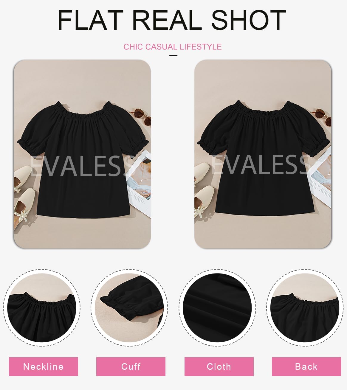 Detalle de EVALESS Off the Shoulder Blouse for Women — Dressy Casual Puff Sleeve Top (2026)